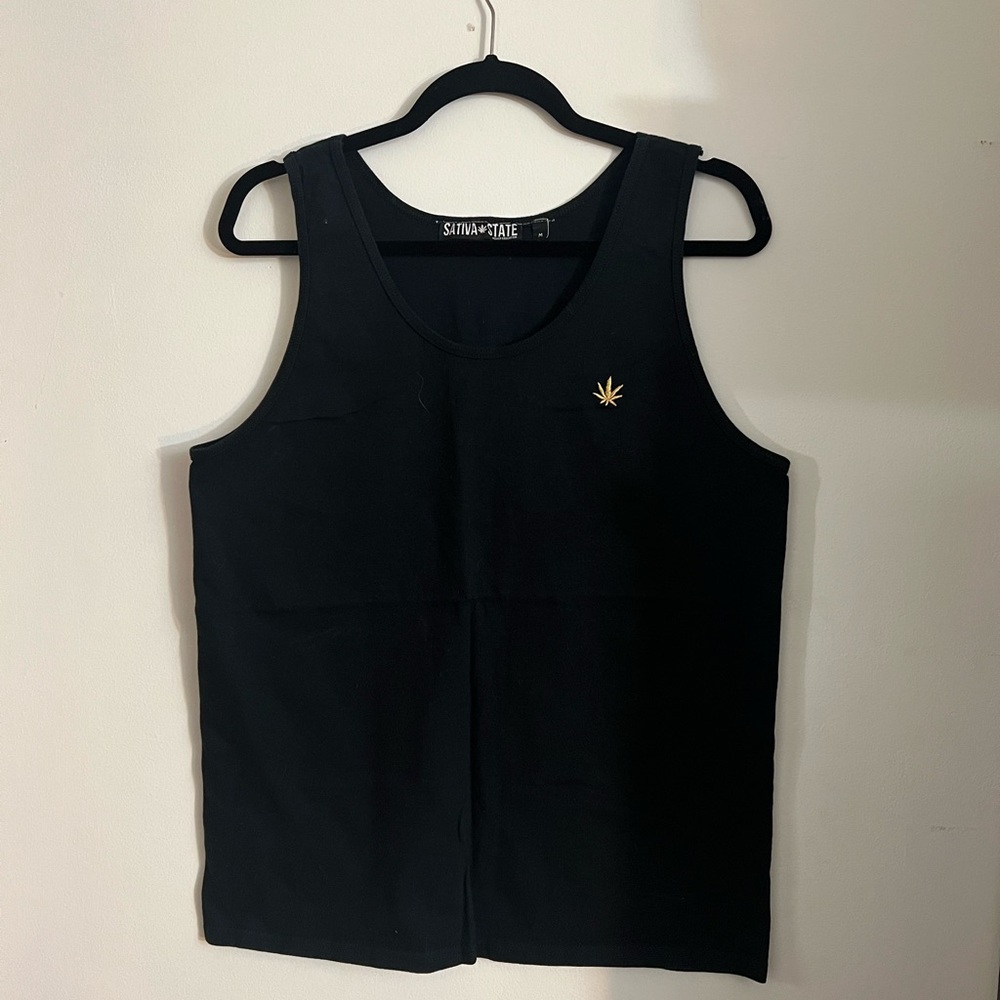 Sativa State Black Tank with Gold Pot Leaf